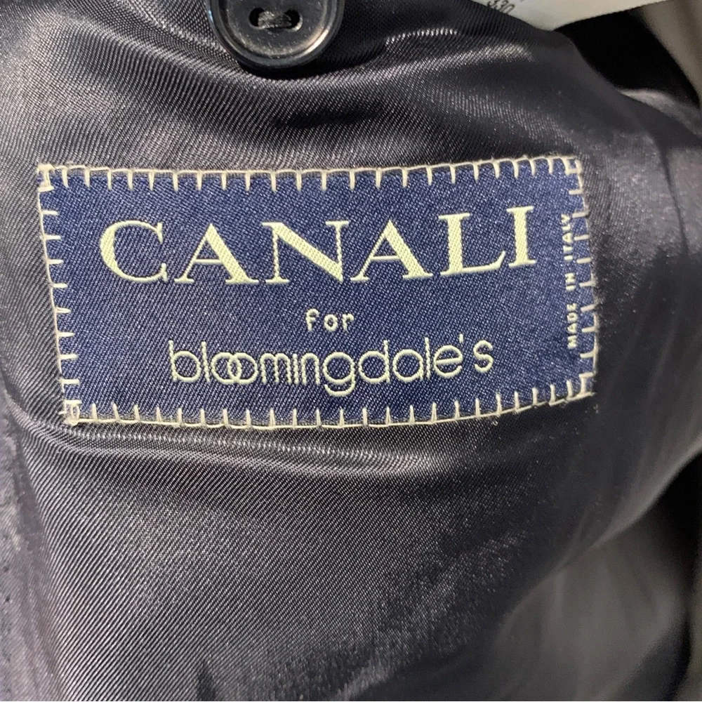 Italian Canali Mens Three Button Notched Blazer Jacket navy Pinstriped Wool Sz44